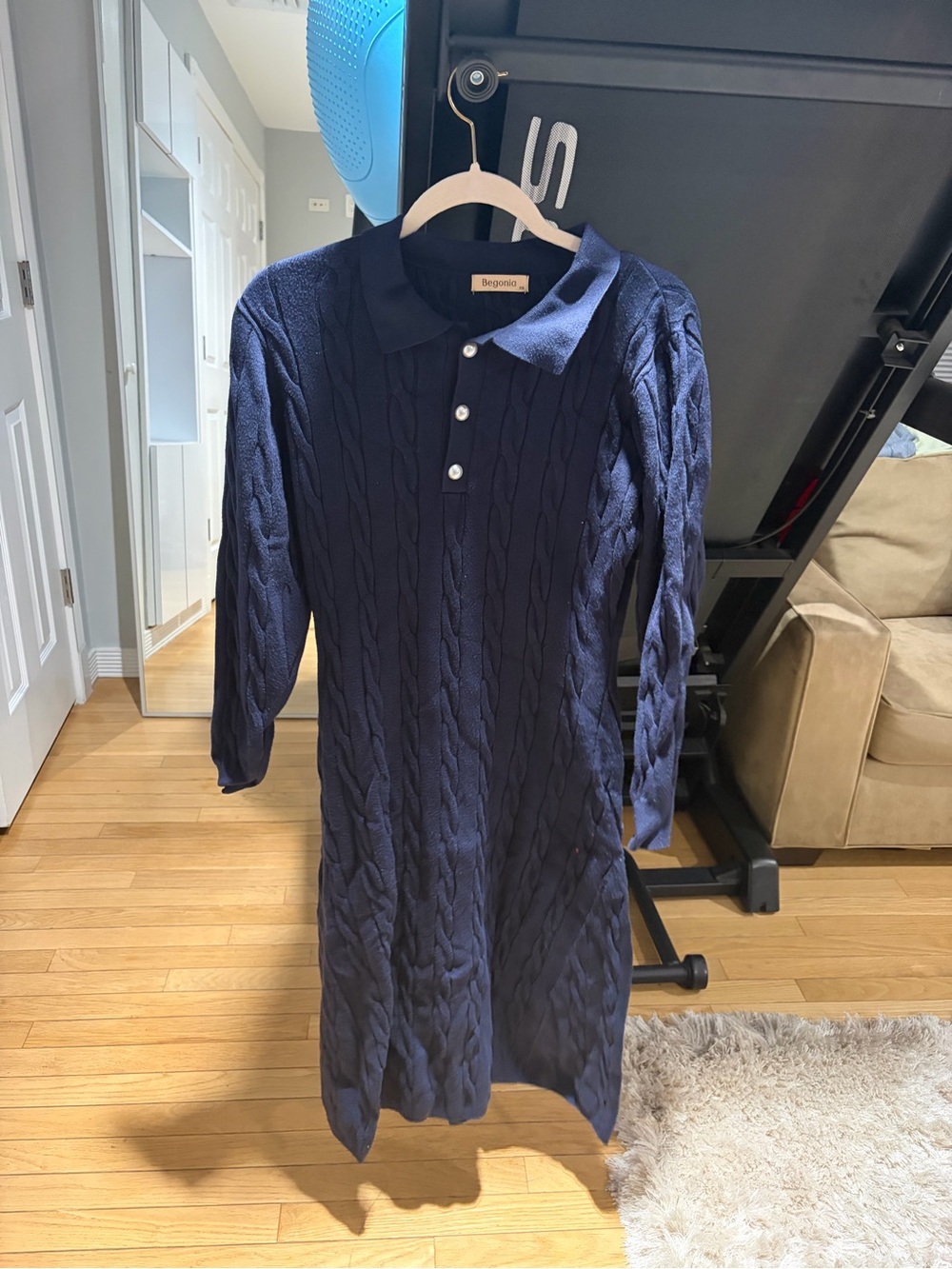 Navy Cable-Knit Polo Maxi Dress